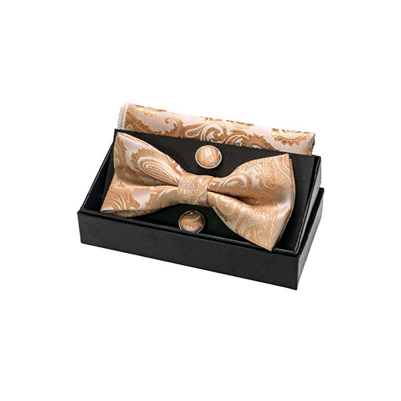 Jemygins Paisley Bow Tie, Men’s Pocket Handkerchief and Cufflinks Set
