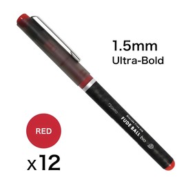 OHTO Fude Ball Bio 1.5 Rollerball Pen, Ultra-Bold 1.5mm, Water-Based Biocide Free Ink, Red, CFR-15FBO-RD, Pack of 12