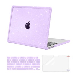 MOSISO Compatible with MacBook Air 13 inch Case 2025 2024 2023 2022 M3 A3113 M2 A2681, Anti-Cracking Heavy Duty TPU Bumper Glitter Hard Case&Keyboard Skin&Screen Film for MacBook Air 13.6, Purple