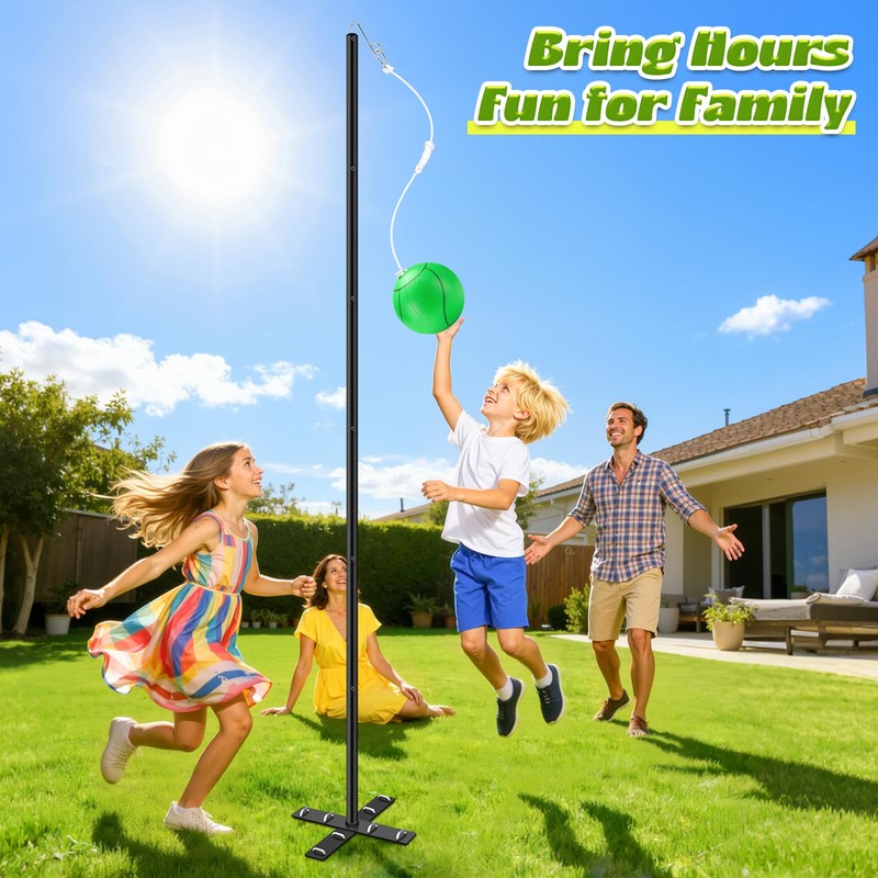 Backyard Tetherball Set with Ball & Rope, Adjustable Tetherball Set,