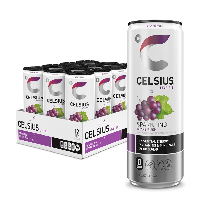 CELSIUS Sparkling Grape Rush, Sugar Free Energy Drink, 12 Fl