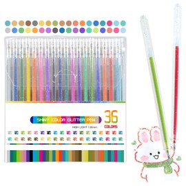Marte Vanci Glitter Gel Pens, 36 Vibrant Colors Sparkle Gel Pens Set for Adults, Quick-Drying & 1 mm Bullet Tip, for Coloring Books, Reading Note-taking, Drawing, Scrapbook, Doodling