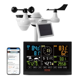 VEVOR YT60234 WiFi Weather Station 7-in-1, Weather Stations WiFi Indoor Outdoor, 7.5" Color Display for Weather Forecast, Temperature, Humidity, UV, Air Pressure, Wind Speed&Direction, Rain, Alarm