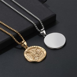 Rofusn Archangel Saint Michael Necklace for Men: Archangel Catholic Medal Gold Stainless Steel Amulet Pendant Necklace Birthday Christmas Easter Jewelry Gifts, 23.6inch, Stainless Steel, No Gemstone