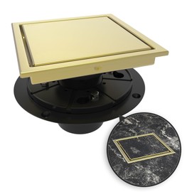 WEBANG 6 Inch Square Shower Drain Gold Floor Drain with Flange Reversible 2-in-1 Cover Tile Insert Grate Removable SUS304 Stainless Steel CUPC Certified Brushed Gold