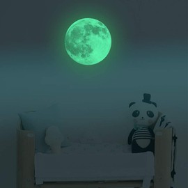 Alnicov 11.8 Inch Luminous Moon Wall Sticker，Glow in The Dark Moon Decor,Perfect Ceiling Wall Decor for Bedroom Living Room Birthday Decor Green
