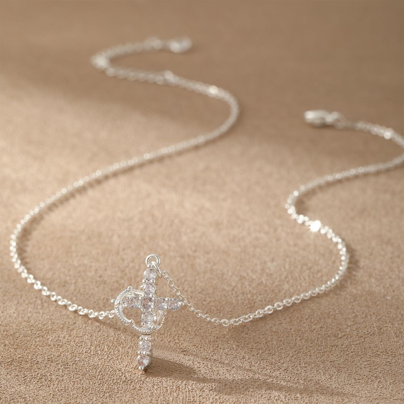 RIXERKOC 18K Gold Plated Paved Cubic Zirconia Crown Cross Pendant