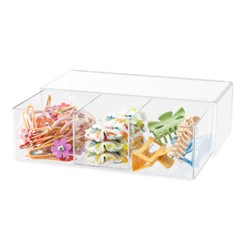 JDOTL Hair Accessories Organizer for Girls, Clear Acrylic Hair Bow Tie Clip Scrunchie Holder with Divider, Cute Small Stackable Storage Drawer Container Caddy Box for Bathroom Vanity Countertop | JDOTL