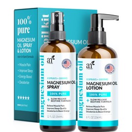 ArtNaturals Magnesium Oil Spray 12 oz + Body Massage Lotion Set 8oz for Feet & Sleep - Extra Strength Cream Ultra-Pure, Relief & Relaxation, Muscle Health Leg & Joint Care Topical Non Itch