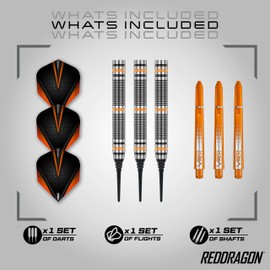 RED DRAGON Amberjack 2 Soft Tip - Juego de dardos de punta suave de tungsteno con vuelos y tallos