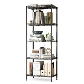 Storage Shelves 5 Shelf Wire Shelving Adjustable Metal Shelving 1250 LBS Pantry Shelves Sturdy Steel Wire Shelf for Kitchen Pantry Garage Warehouse (Black)