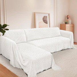 HOMERILLA Sectional Couch Covers for Sectional Sofa L Shaped Couch Cover 2 Pieces Sofa Covers Couch Covers for Pets Dogs Furniture Protector (White, XX-Large)