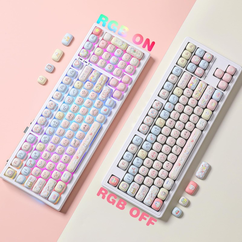 YUNZII Cute Pink Kitten Custom Keycaps, 141 Keys Dye Sub