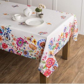 Maison d'Hermine Tablecloth, 100% Cotton, 160 cm x 220 cm, Washable, Square Tablecloth, Decorative Tablecloth for Mother's Day Gifts, Dining, Happy Florals - High Summer - Spring/Summer