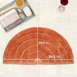 BIEN BEAU Boho Half Moon Bath Rug – Rust Orange - 100% Cotton Mat with Spray Latex Backing - Stylish, Easy-to-Clean Bathroom and Home Decor – 20 x 38 inch