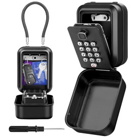 WACCET Key Safe with Number Code, Weatherproof Key Safe Outdoor with 12-Digit Resettable Large Key Cabinet, Waterproof Key Box with Hanger for Home, Garage, School, Office