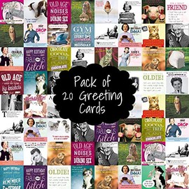 Pack of 20 Greeting Cards Birthday for Him for Her Funny Humour Envelopes Included Multi-pack, Multi1-Emo