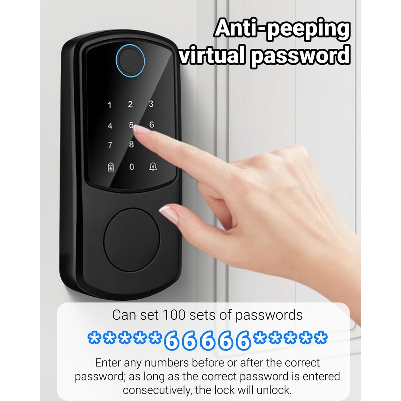 Smart Door Lock, Fingerprint Password IC Card Key Tuya APP,