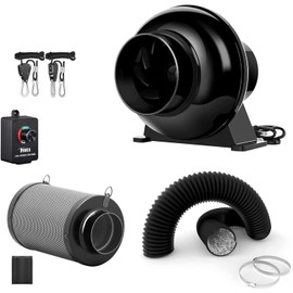 iPower 4 Inch 195 CFM Inline Fan, Air Carbon Filter, 8 Feet PVC Ducting, Speed Controller, Rope Hanger, Vent Exhaust for Grow Tent Ventilation