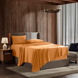 Nestl King Size Sheets Set - 4 Piece King Sheets, Deep Pocket, Hotel Luxury, Extra Soft, Breathable and Cooling, Light Orange King Bed Sheets