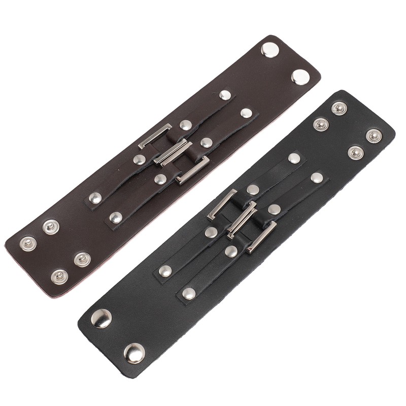 2pcs Wide PU Leather Bracelet Wrist Cuffs Punk Cuff Bracelet