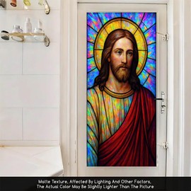 Starlit Patio Jesus Window Film Stained Glass Style Privacy Panel Static Cling Decorative Cover for Church Chapel Prayer Room Door 17.7x39.3 inch