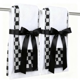 Hillsuren 6 Pcs Checkered Hand Towels Set of 6 Black and White Cotton Decorative Towels for Bathroom Kitchen Decor Soft and Absorbent 4 Hand Cloths and 2 Washcloths for Gym Spa Accessories