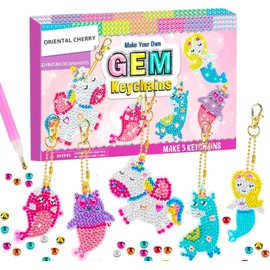 ORIENTAL CHERRY Unicorn Gifts for Girls, Arts and Crafts for Kids - Make Your Own GEM Keyring - 5D Diamond Painting by Numbers Art Sets for Girls Children Toddlers