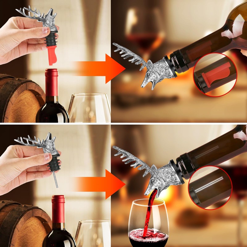 DRMFLE Dark Silver Deer Head 2-in-1 Zinc Alloy Wine Pourer