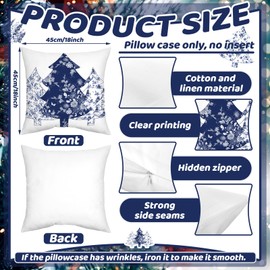 Mixweer 4 Pcs Chinoiserie Christmas Tree Blue Throw Pillow Covers 18 x 18 Inch Chinoiserie Winter Pillow Covers Blue White Christmas Pillow Covers Xmas Tree Pillow Covers for Hanukkah Holiday Decor