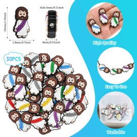30 Pcs Mini Jesus Silicone Focal Beads Bulk, Little Jesus Loves You Beads for Pens Religious Gifts Christmas Stuffers Fillers Sunday School Baptism Christ Savior