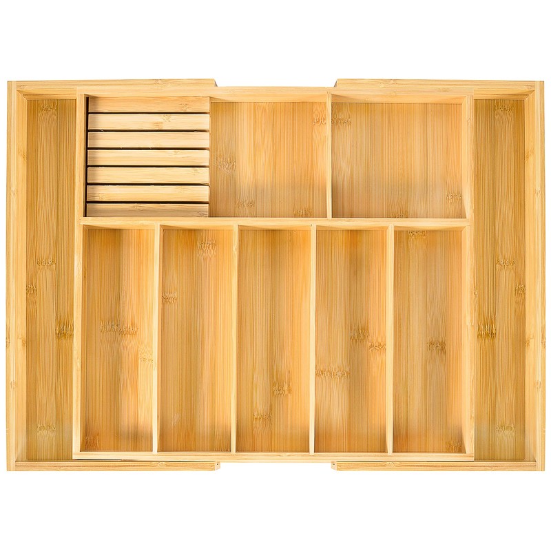 VaeFae Extra Large Kitchen Utensil Holder, Bamboo Silverware Drawer Organizer,