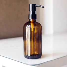 Amber Glass Soap Dispenser with Black Stainless Steel Pump, 16oz 2 Pack Set, Bathroom Kitchen Hand and Dish Soap Dispensers