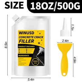Concrete Crack Filler, 18oz High Elasticity Self Leveling Cement Crack Repair Sealant Caulking Glue for Flat Roof, Basement, Driveway, Walkway, Patio, Indoor, Outdoor - Grey, Quick-Drying, Waterproof