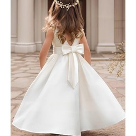 WDCVGTR Bot-Knot Flower Girl Dress White Saint Toddler Wedding Sleeveless Dresses Crew Neck First Communion Prom Long Ball Gowns 2T