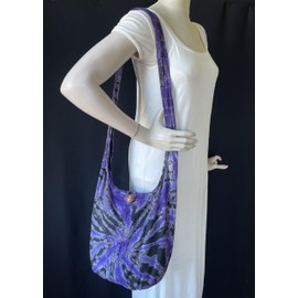 Tie Dye Crossbody Bag – Hippie Hobo Shoulder Purse – Handmade Colorful Artsy Sling Handbag – Medium 33” (Starburst Purple)