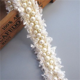 White 1 Meter Nylon Pearl Lace Ribbon Frayed Edge 3 cm Width Vintage Style Trimmings Fabric Embroidered Applique Sewing Craft Wedding Bridal Dress Embellishment Party Clothes Hat Decoration