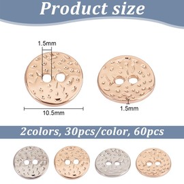 HOBBIESAY 60Pcs 2 Colors Alloy Button for Crafts 10.5mm 2 Holes Small Round Metal Buttons Light Gold Button Sewing Crafts Replacement Button for Doll Clothing Bag Shoe Purse Accessories