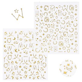 Just Stick Gold Line Star & Moon Nail Sticker Nail Sticker Gel Nail Resin Embedded Nail Art (2 Moon & Star)