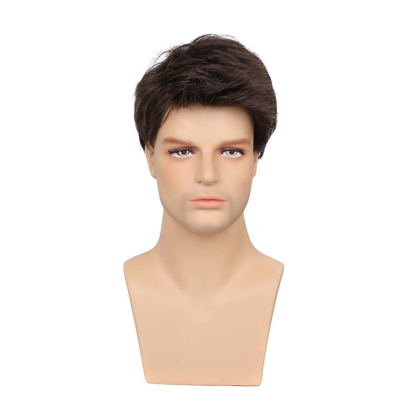 Kaneles Mens Wig Short Drak Brown Wigs Layered Natural Cosplay