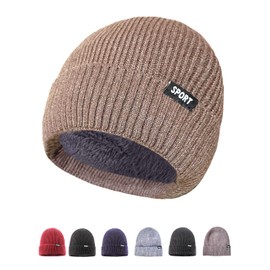 Superbian Men's Knit Hat, Autumn/Winter, Boa Lined, Knit Cap, Cold Protection, Warm Protection, Men's Black, Plain, Large Size 22.0 - 25.2 inches (56 - 64 cm), Hat, Beanie, Watch Cap, gray