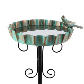 Venniy Metal Outdoor Bird Bath,11.6 Inch Standing Birdbath & Birdfeeder for outside with 4 Prongs Base Stake,Garden Bird Baths for Yard Lawn Decor