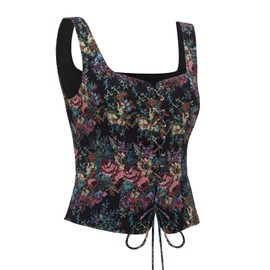 NUWIND Vintage Overbust Bustier for Women Pirate Floral Corset Top Ren Fair Medieval Vest Victorian Lace Up Bodice Renaissance Costume Plus Size, Black Floral