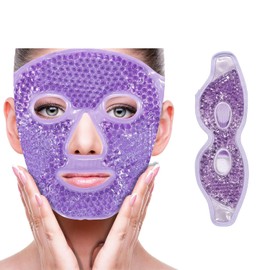 2PCS Máscaras de Hielo para Ojos y Cara, Mascarilla de Facial y Ojo, Reutilizable, Compresa Fria y Caliente, para Reducir Bolsas Bajo los Ojos, Ojeras, Cuidado de la Piel, Compresa Fria y Caliente (Morado-B)