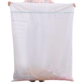 Extra Large Laundry Bag, 43.3" x 35.4" Heavy Duty Durable and Reusable Net Washing Bags, Travel Organization Bag with Zipper for Delicate Clothing, Coat, Dress, Bedding, Curtain, Blanket (1PCS - White)