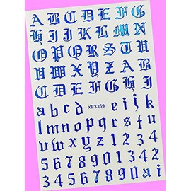Art Latin Roman English Alphabet Letters Numbers 3D Nail Art Sticker Blue for Nails Design Nail Art Stickers Decals Supplies Manicure Tips Sticker Colorful for Nail Decorations