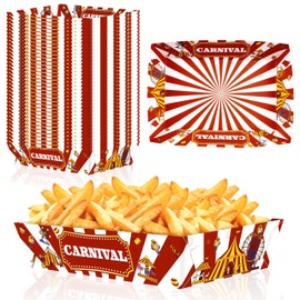 Renbuzhu 100Pcs Carnival Paper Food Trays Party Decorations - Circus Theme Disposable Serving Boats Plates for Birthday Supplies