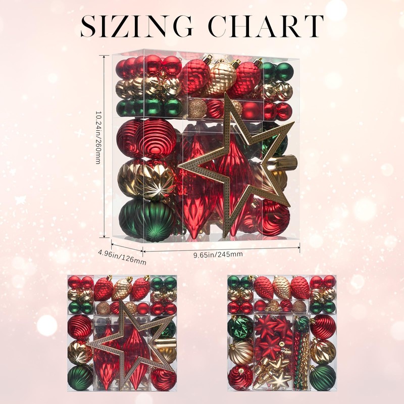JORNOY 128 Pack Christmas Tree Ornaments Set, Classic Shatterproof Hanging