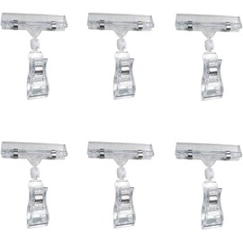 6 Pcs Transparent Plastic Merchandise Sign Clip Rotatable Double Clip Rotatable Sign Clips Merchandise Sign Display Rotatable Merchandise Sign Display Mini Clip Tag Holders for Business Cards