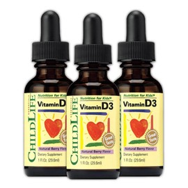 CHILDLIFE ESSENTIALS CHILDLIFE ESSENTIALS Vitamin D3 Drops for Kids, Children, & Toddlers - Liquid Vitamin D Drops, 500 IU per Drop, Immune & Bone Health Support, Natural Berry - 1 Fl Oz (Pack of 3)